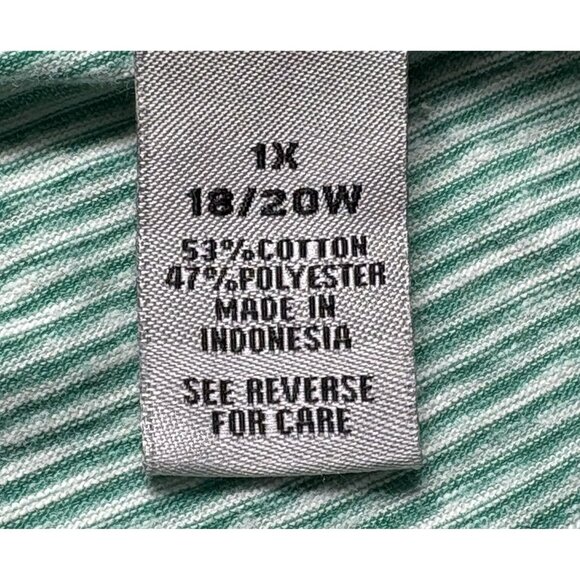CATHERINES Women Top Pullover Long Sleeve Hooded Pocket Stripe Sz 1x Green 49-26 - Picture 10 of 12